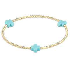 enewton Signature Cross Small Gold Pattern 2mm Bead Bracelet in turquoise.