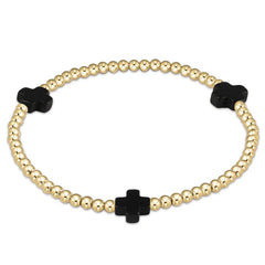 Signature Cross Gold Pattern 3mm Bead Bracelet - Onyx.