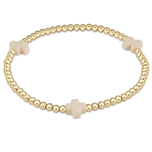 Signature Cross Gold Pattern 3mm Bead Bracelet - Off-White