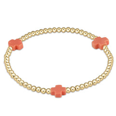 Signature Cross Gold Pattern 3MM Bead Bracelet in color Coral.