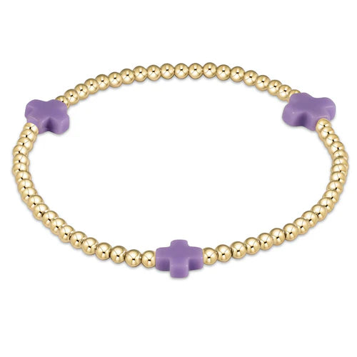 Signature Cross Gold Pattern 3MM Bead Bracelet in color purple.