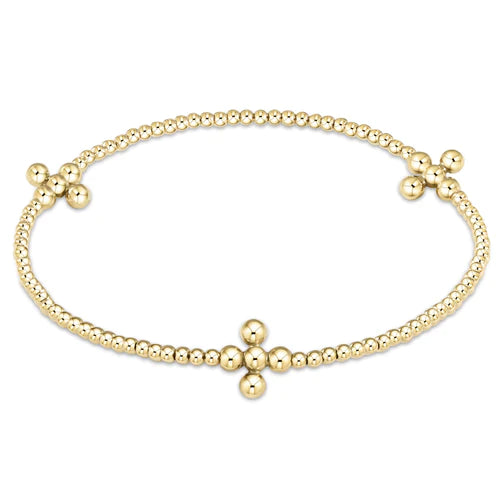 Signature Cross Gold Bliss Pattern 2.5mm Bead Bracelet - Pearl Front View
