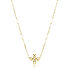 16" Necklace Gold - Classic Beaded Signature Cross Gold - 3mm Bead Gold