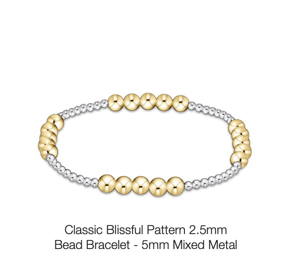 Classic Blissful Pattern 2mm Bead Bracelet - 4mm Mixed Metal