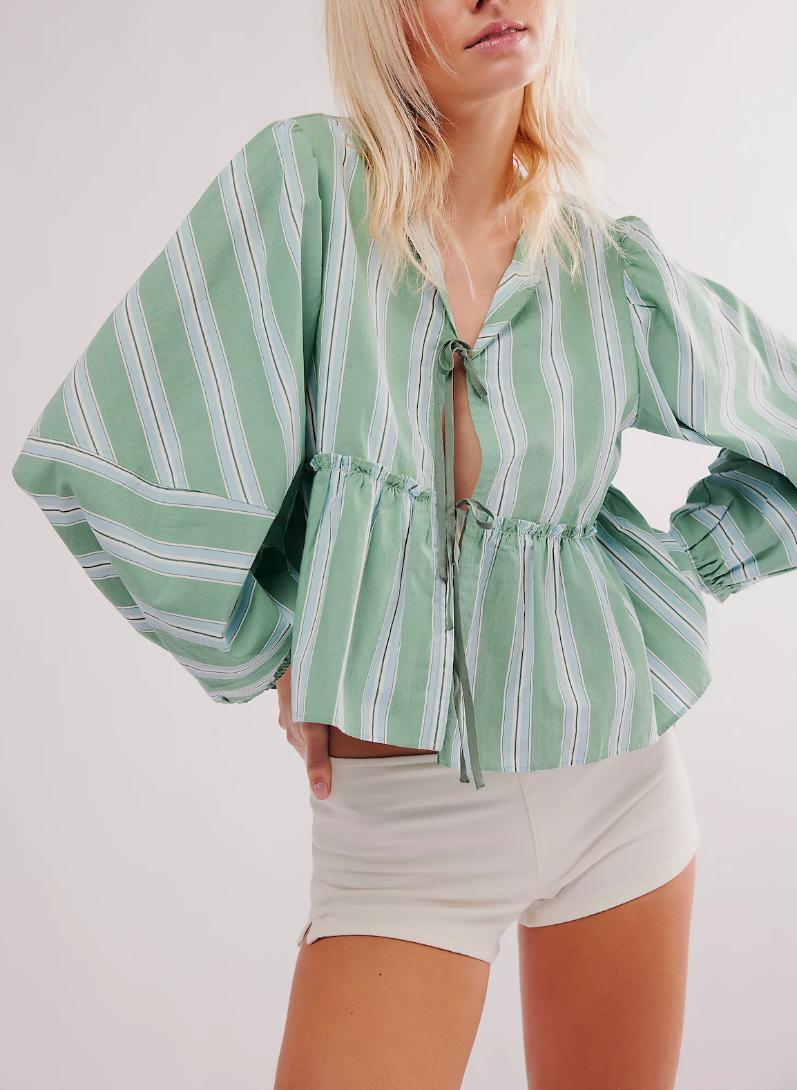 Free People Brunch Babe Blouse | White Spruce Combo