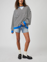 Free People Classic Striped Crew | Black Combo