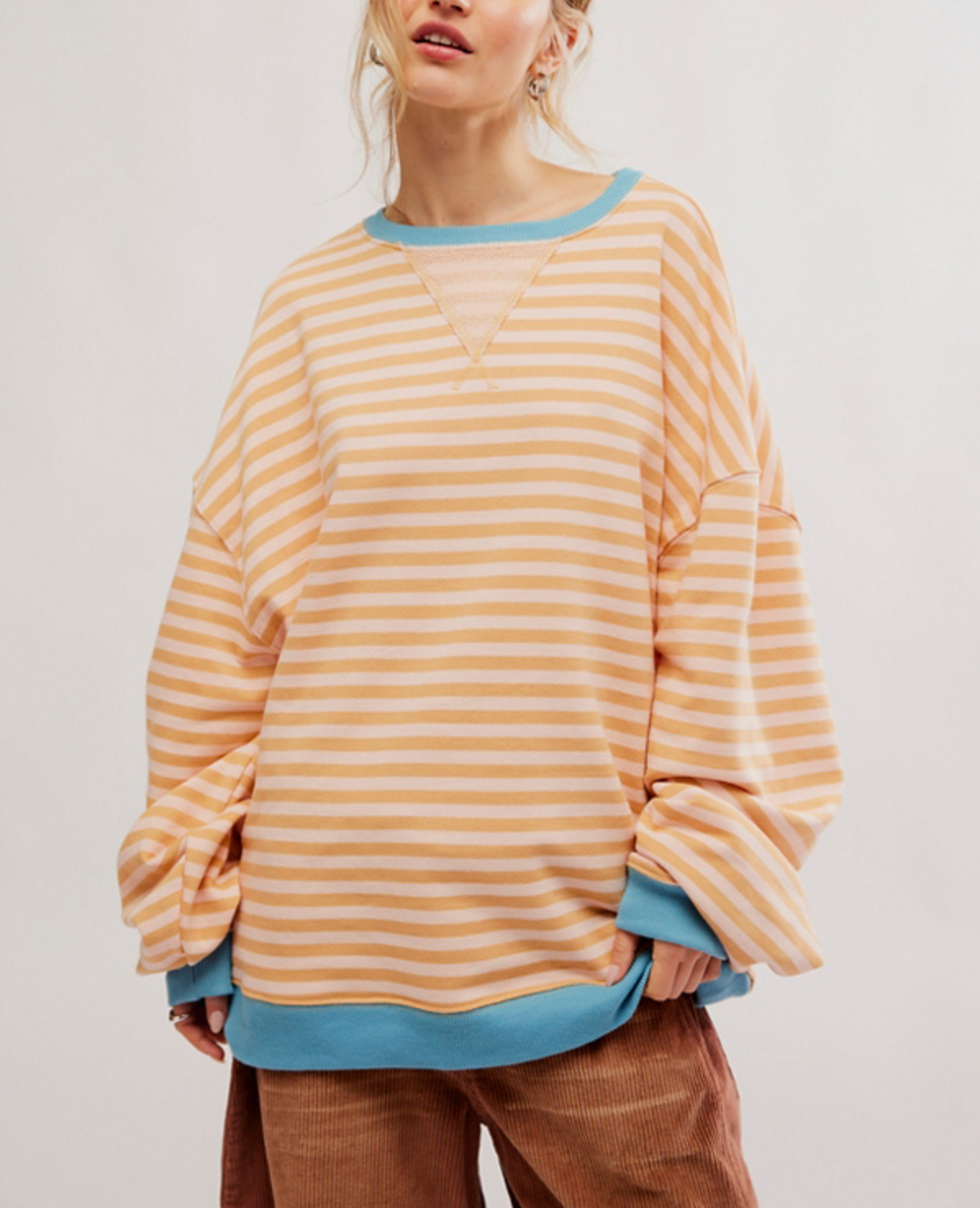 Free People Classic Striped Crew | Latte Combo