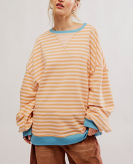 Free People Classic Striped Crew | Latte Combo