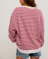 Free People Classic Striped Crew | Raspberry Combo