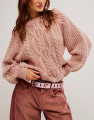 Free People Frankie Cable Sweater | Misty Rose