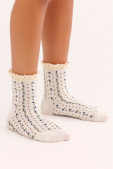Rosebud Waffle Knit Ankle Sock