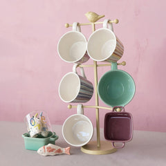 Metal Mug Rack W Bird
