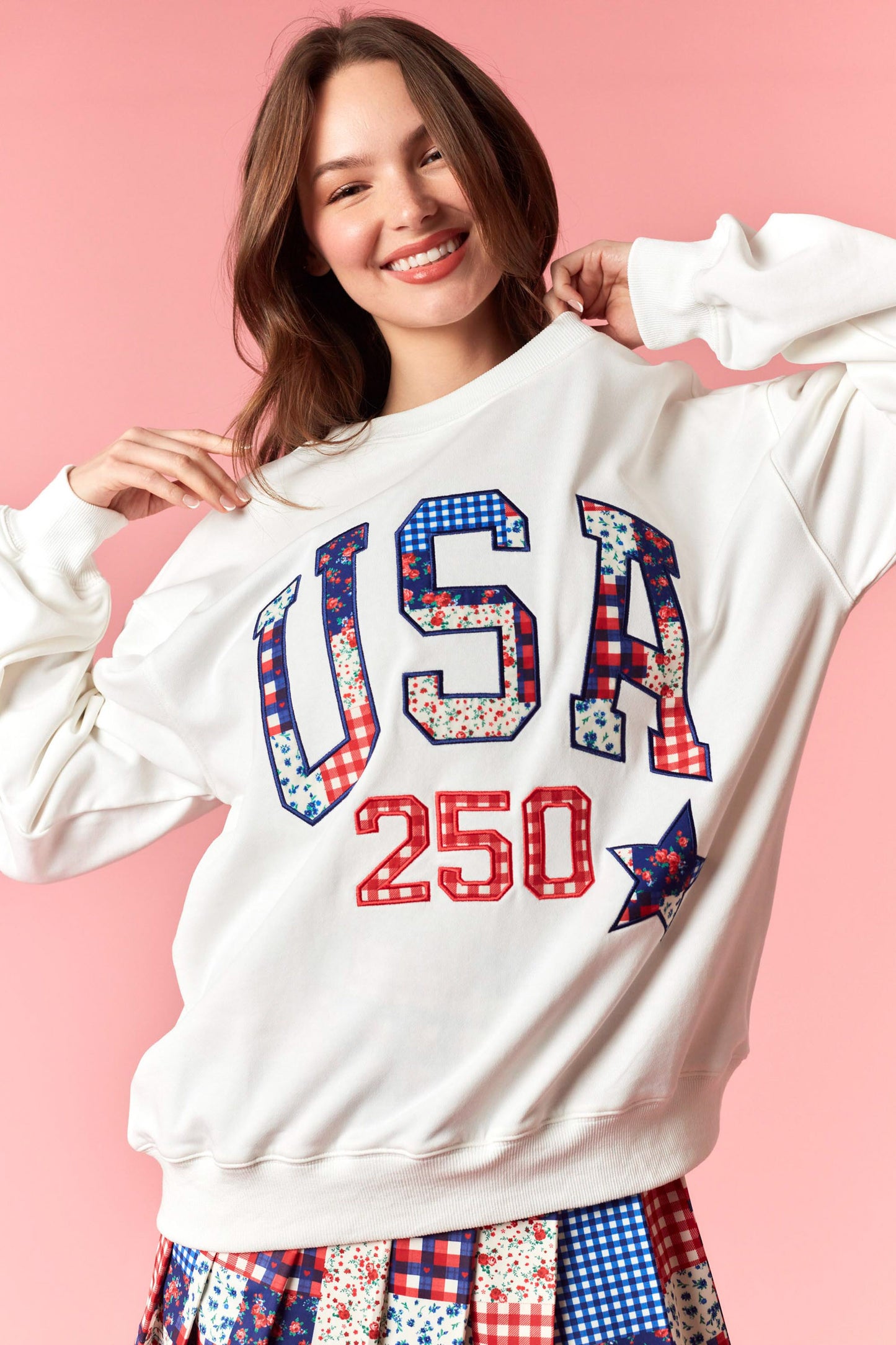 Embroidered USA Patchwork Crewneck