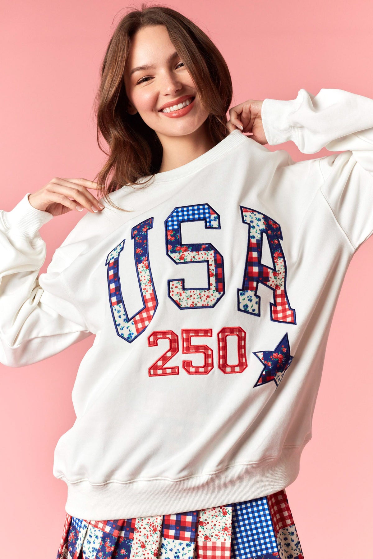 Embroidered USA Patchwork Crewneck