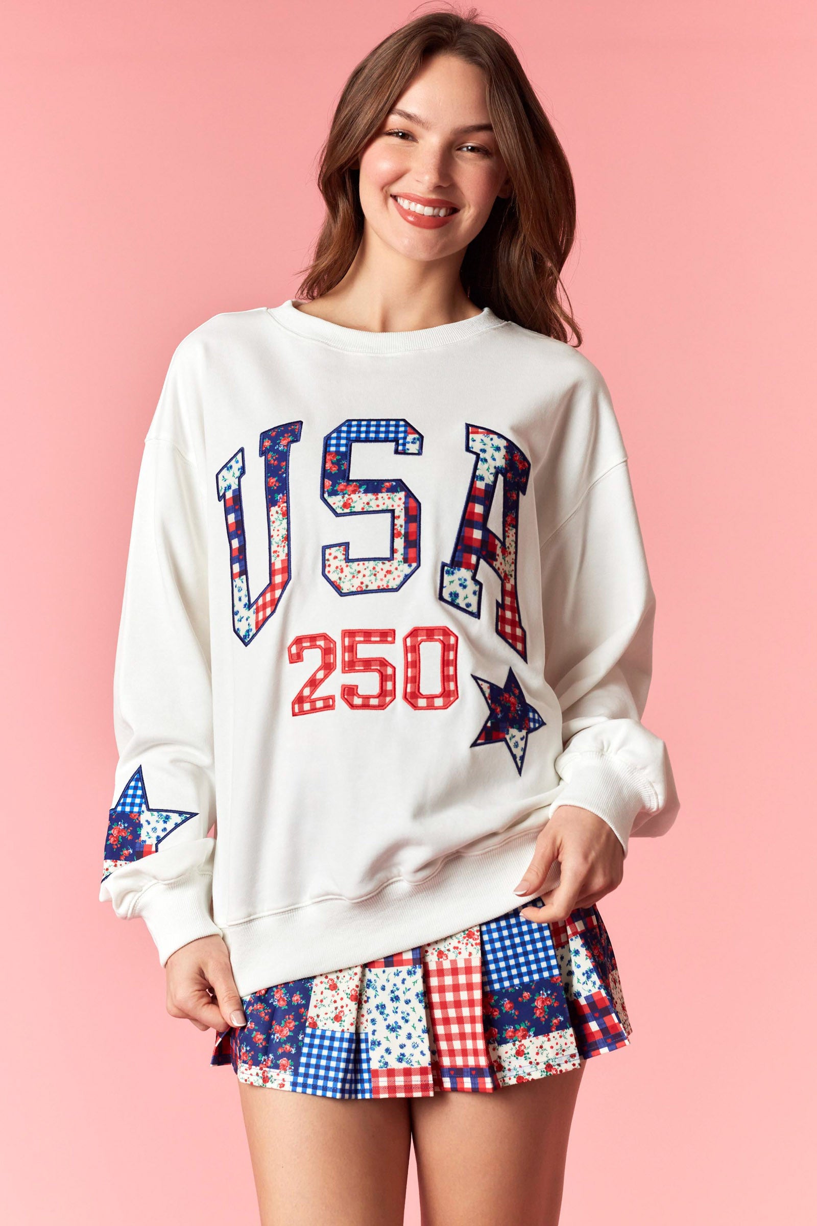 Embroidered USA Patchwork Crewneck