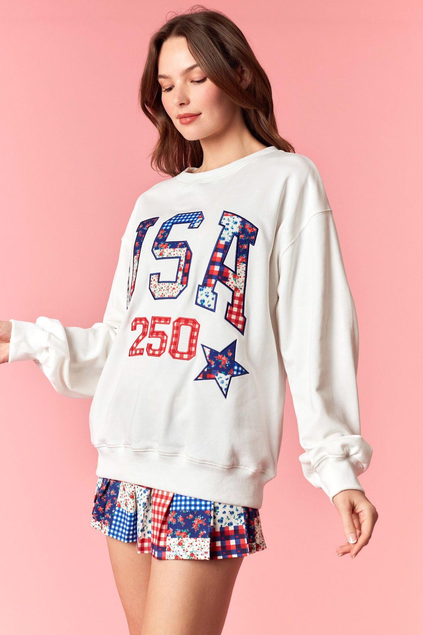 Embroidered USA Patchwork Crewneck