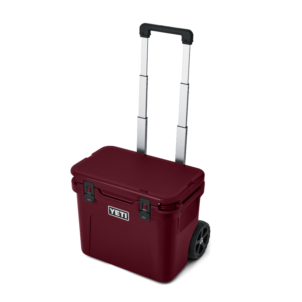 YETI Roadie 32 Wheeled Cooler in Wild Vine Red.