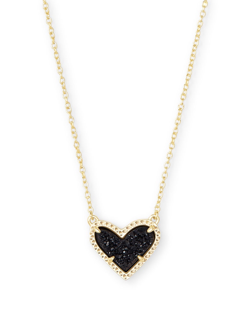 Ari Heart Short Pendant Gold - Black Drusy Front View