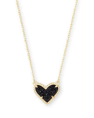 Ari Heart Short Pendant Gold - Black Drusy Front View
