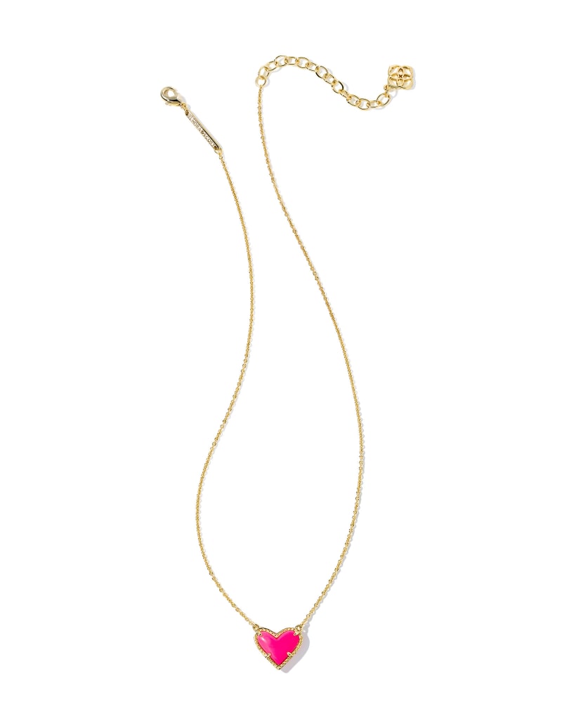 Ari Heart Short Pendant Gold Neon Pink extender