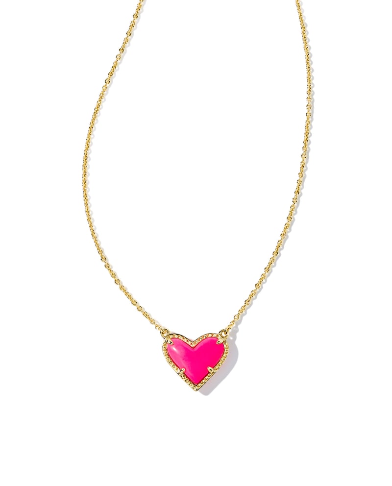 Kendra Scott Ari Heart Short Pendant Gold Neon Pink up close
