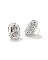 Kendra Scott baguette ellie stud earrings in rhodium platinum drusy