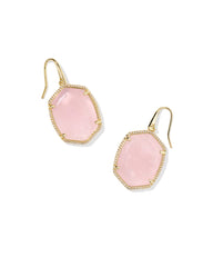 Daphne Pave Frame Drop Earrings - Gold Rose Quartz