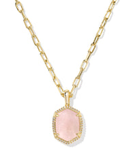 Daphne Pave Frame Short Pendant Necklace - Gold Rose Quartz