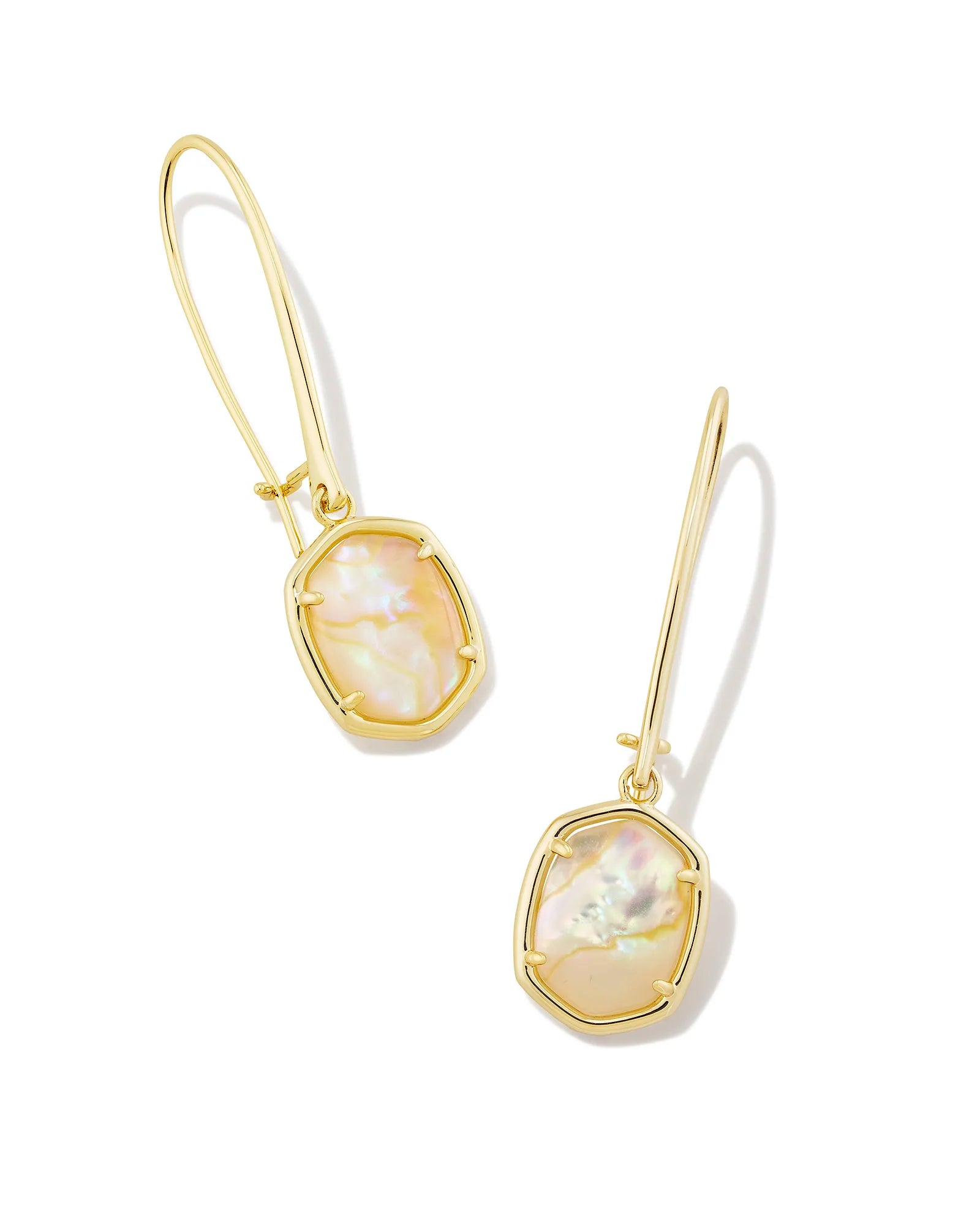 Daphne Wire Drop Earrings in Gold Iridescent Abalone.