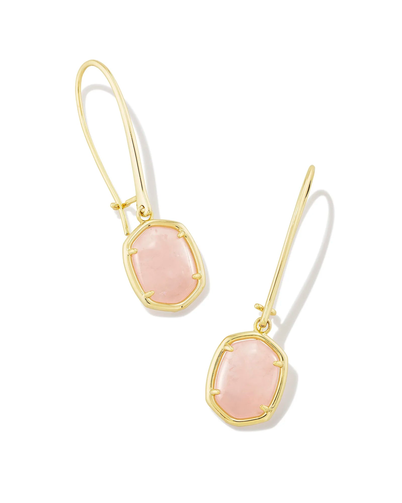 Daphne Wire Drop Earrings in Rose Quartz.