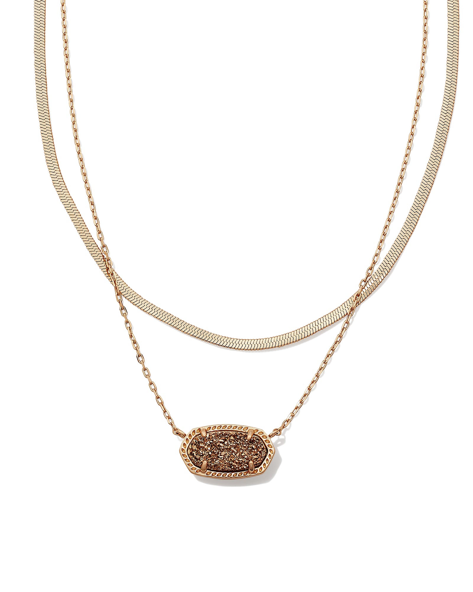 Elisa Herringbone Multistrand Necklace in Rose Gold Drusy