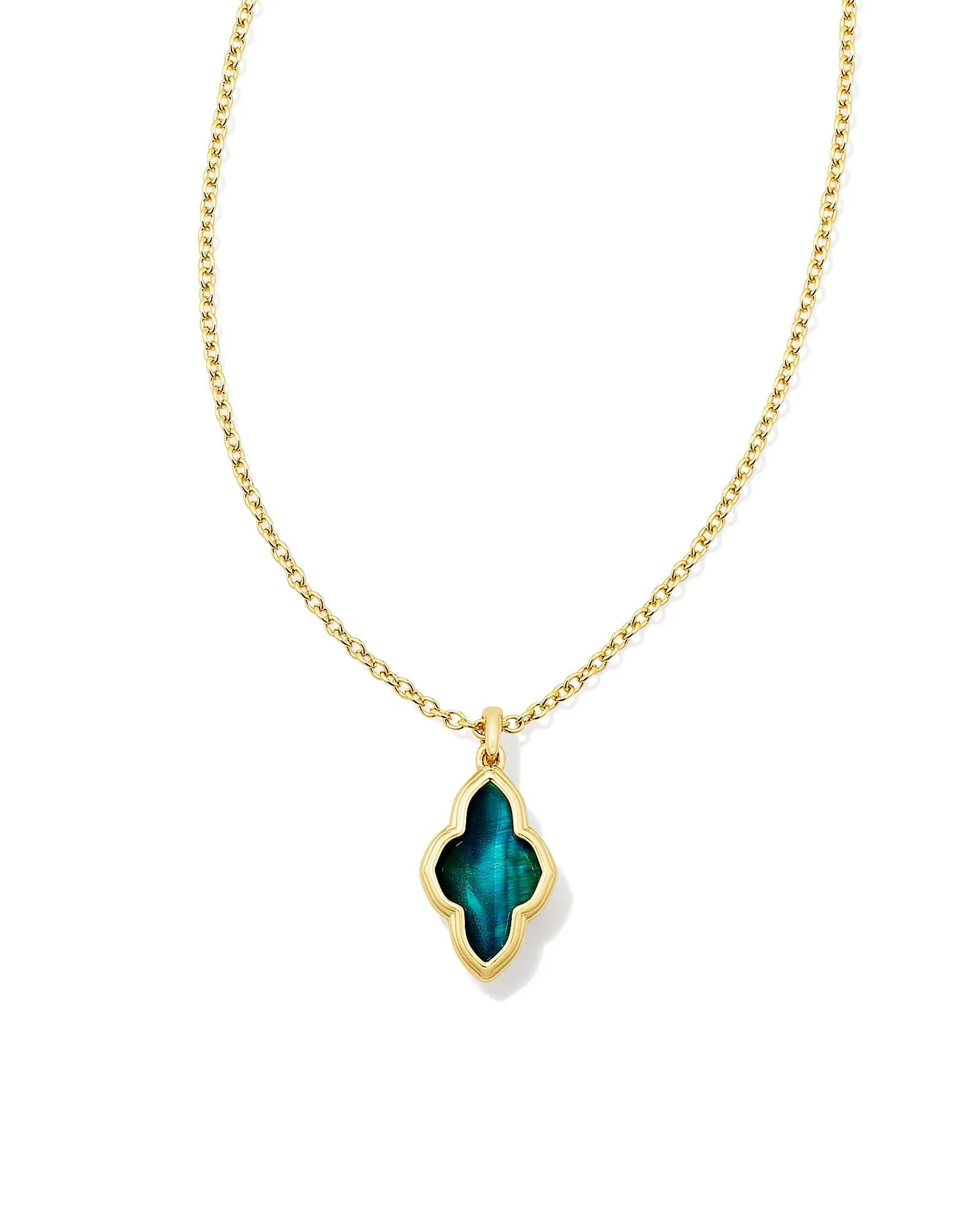 Kendra Scott Framed Abbie Short Pendant Necklace in Teals Tiger's Eye