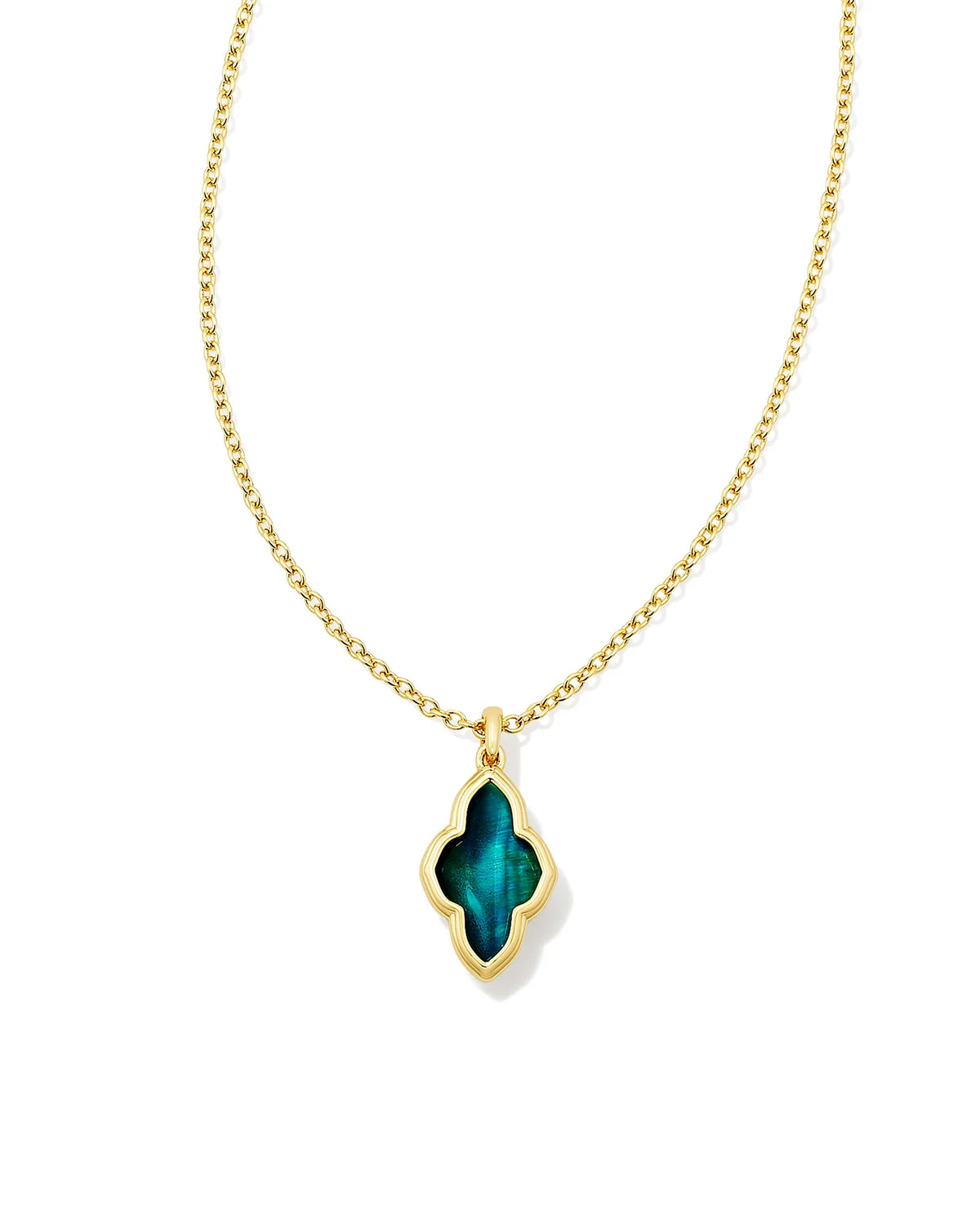 Kendra Scott Framed Abbie Short Pendant Necklace in Teals Tiger's Eye