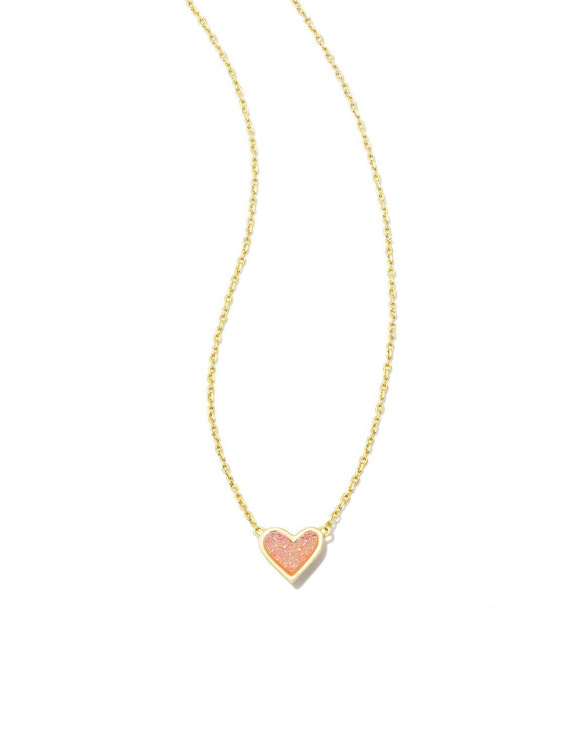 Framed Ari Heart Short Pendant Necklace Gold Light Pink Drusy