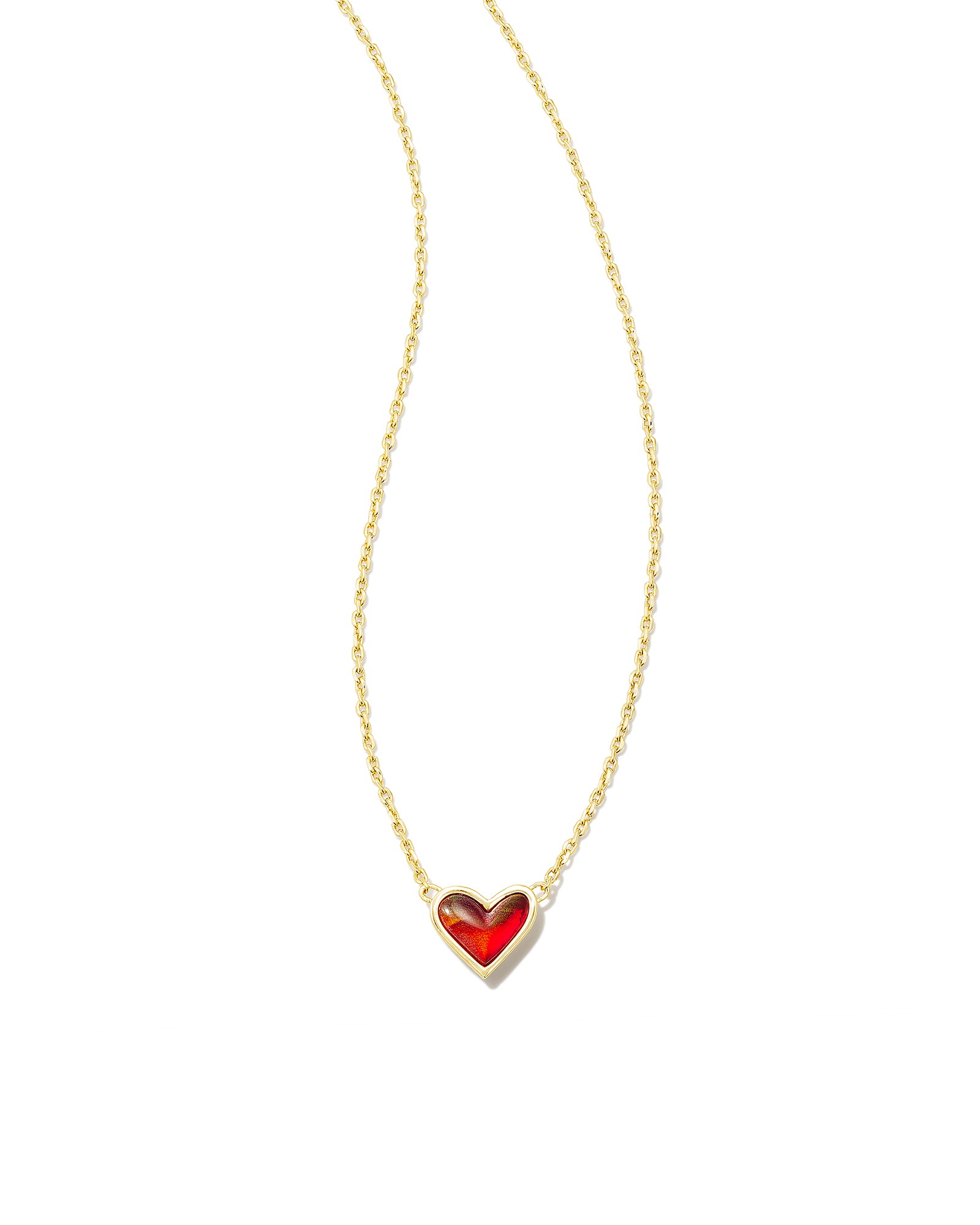 Framed Ari Heart Short Pendant Necklace Gold Red Opalescent Resin