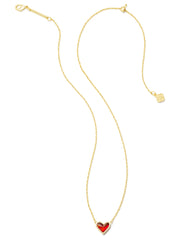 Framed Ari Heart Short Pendant Necklace Gold Red Opalescent Resin