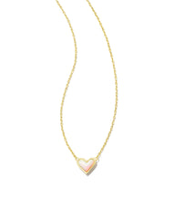 Framed Ari Heart Short Pendant Necklace Gold White Opalescent Resin