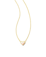 Framed Ari Heart Short Pendant Necklace Gold White Opalescent Resin