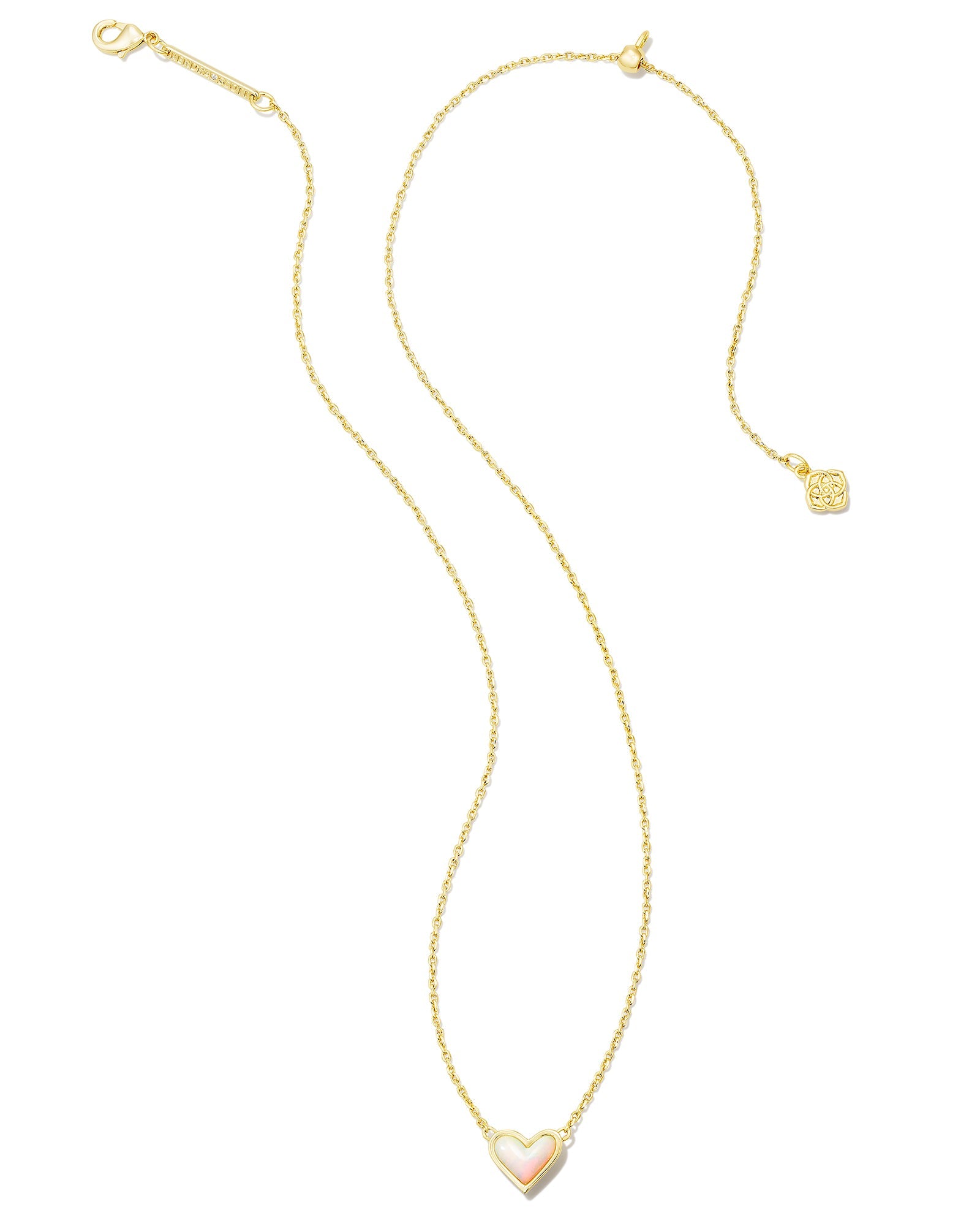 Framed Ari Heart Short Pendant Necklace Gold White Opalescent Resin
