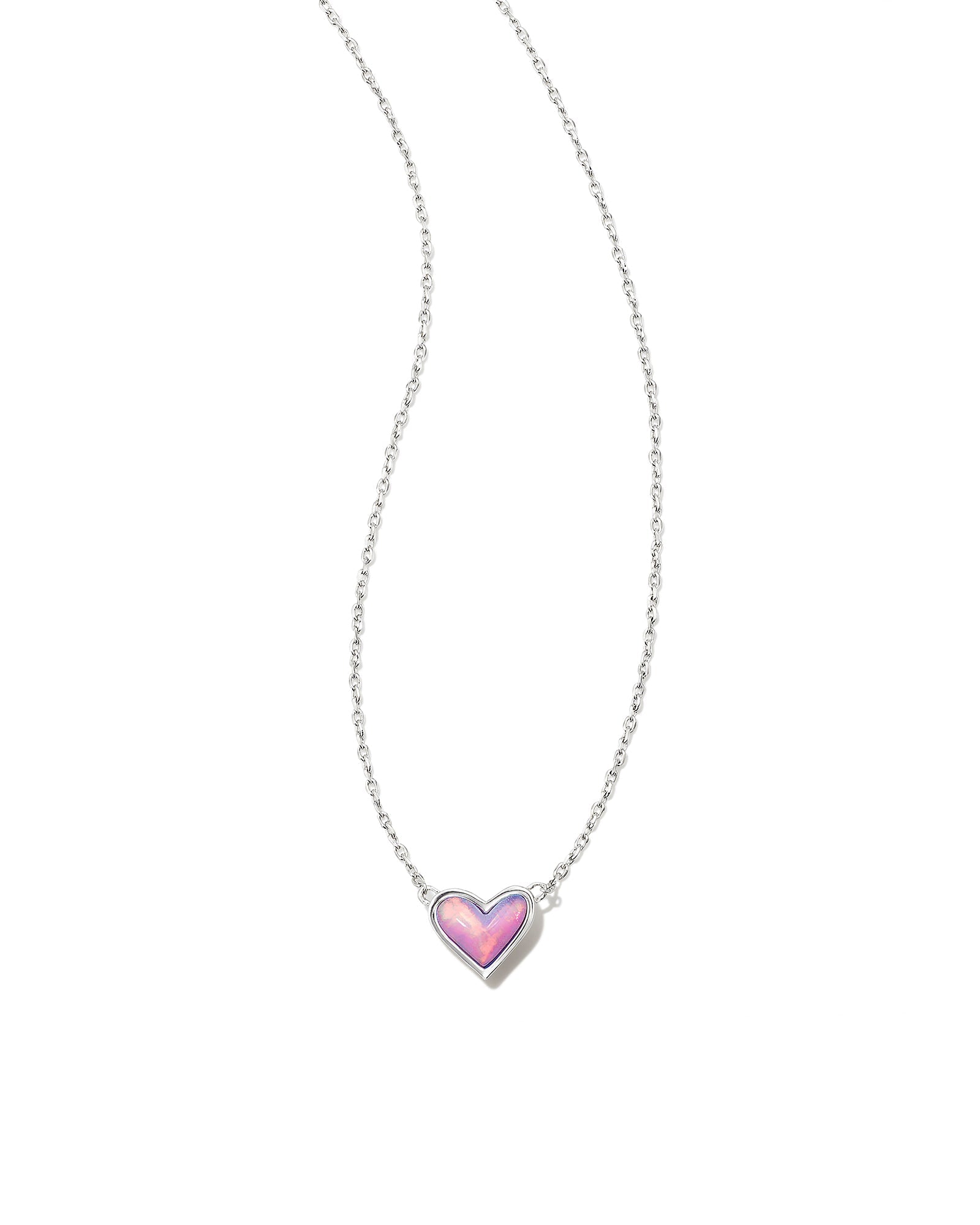 Framed Ari Heart Short Pendant Necklace Silver Lilac Opalescent Resin