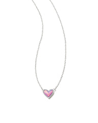 Framed Ari Heart Short Pendant Necklace Silver Lilac Opalescent Resin
