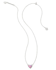 Framed Ari Heart Short Pendant Necklace Silver Lilac Opalescent Resin