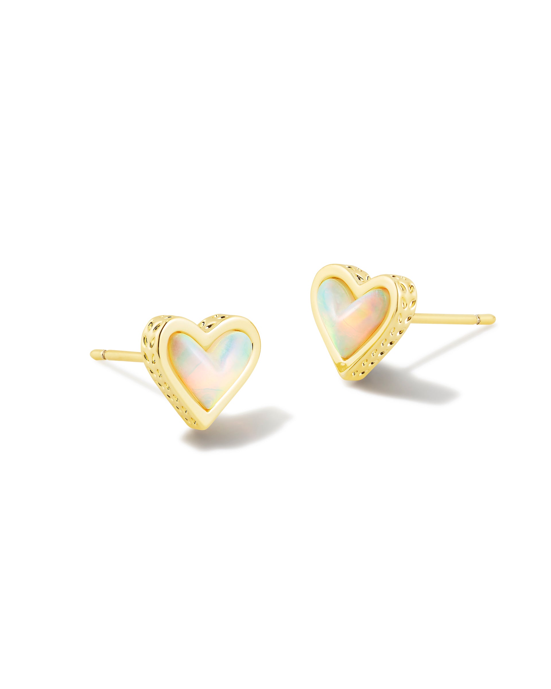 Framed Ari Heart Stud Earrings Gold White Opalescent Resin