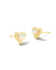 Framed Ari Heart Stud Earrings Gold White Opalescent Resin