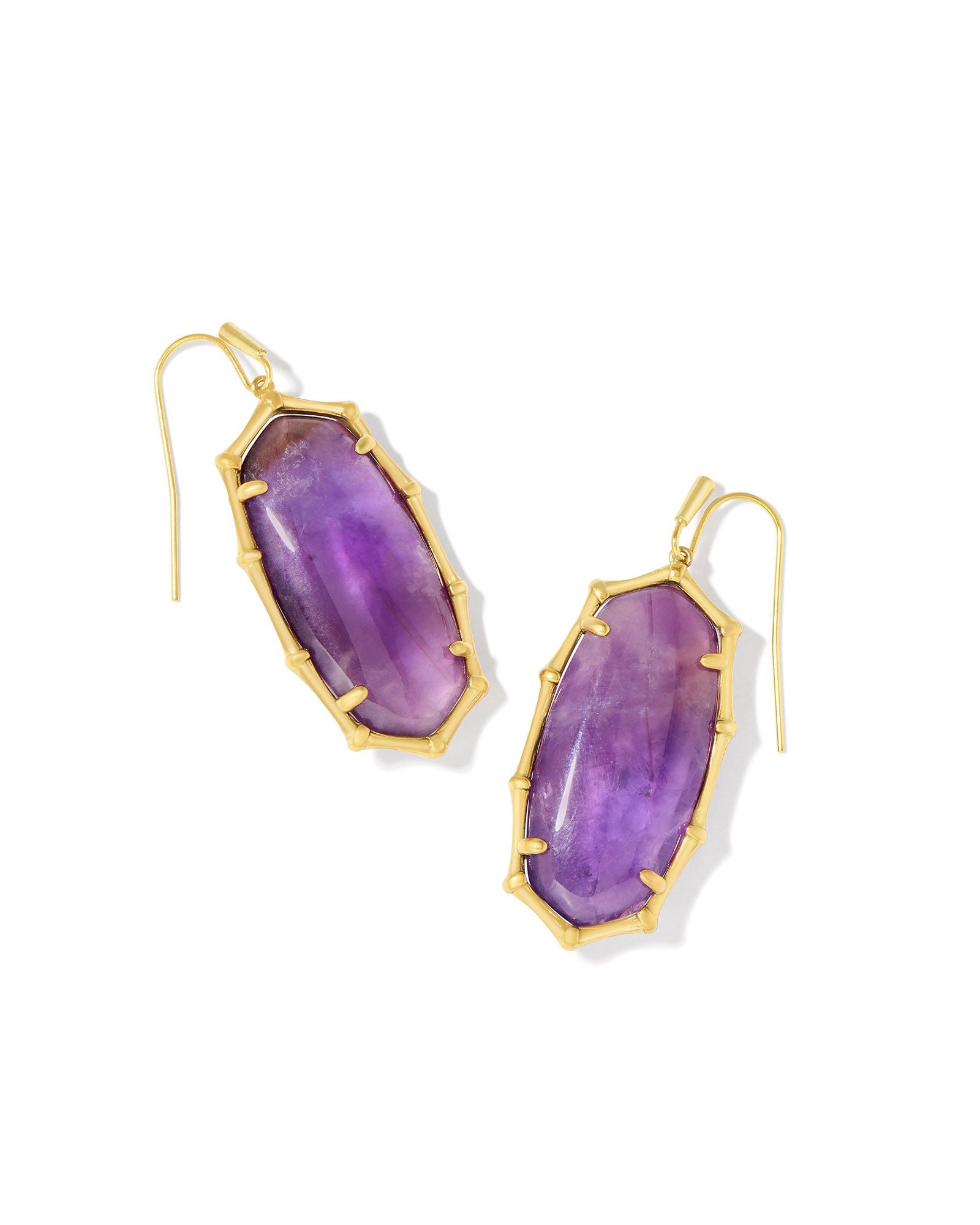 Kendra Scott Elle Bamboo Frame Drop Earrings | Gold Dark Purple Amethyst