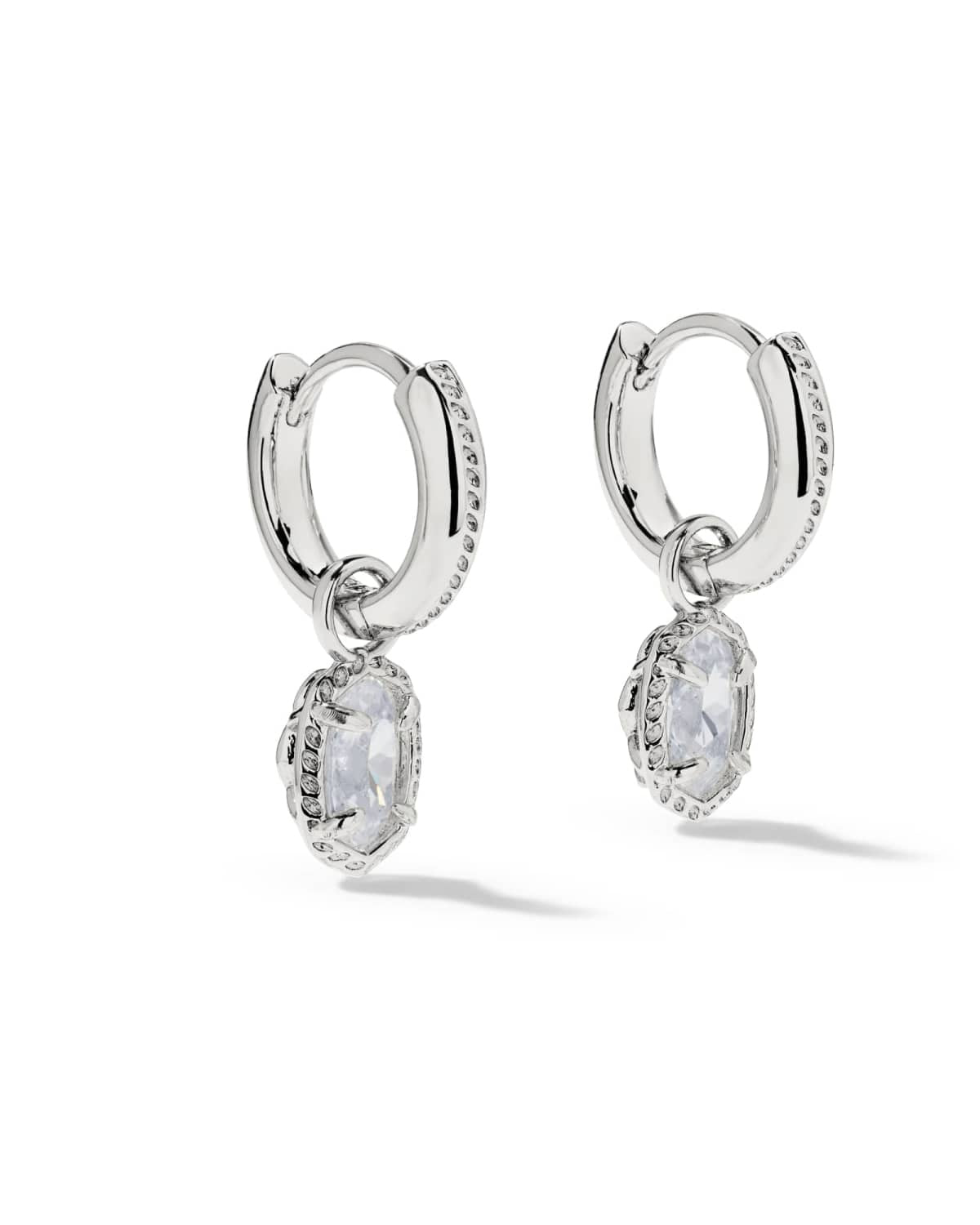 KENDRA SCOTT Mini Ellie Luxe Huggie Earrings, Silver White Cz, primary view (Silver White Cz)