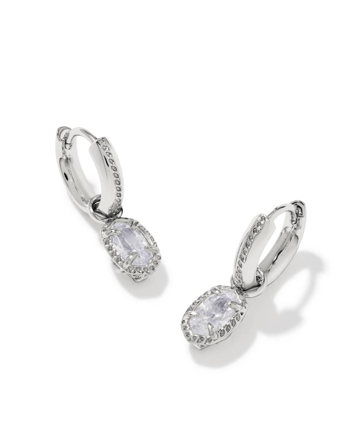 KENDRA SCOTT Mini Ellie Luxe Huggie Earrings, Silver White Cz, additional view 1 (Silver White Cz)