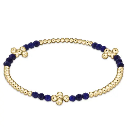 Signature Cross Gold Bliss Pattern 2.5mm Bead Bracelet -Lapis Front View