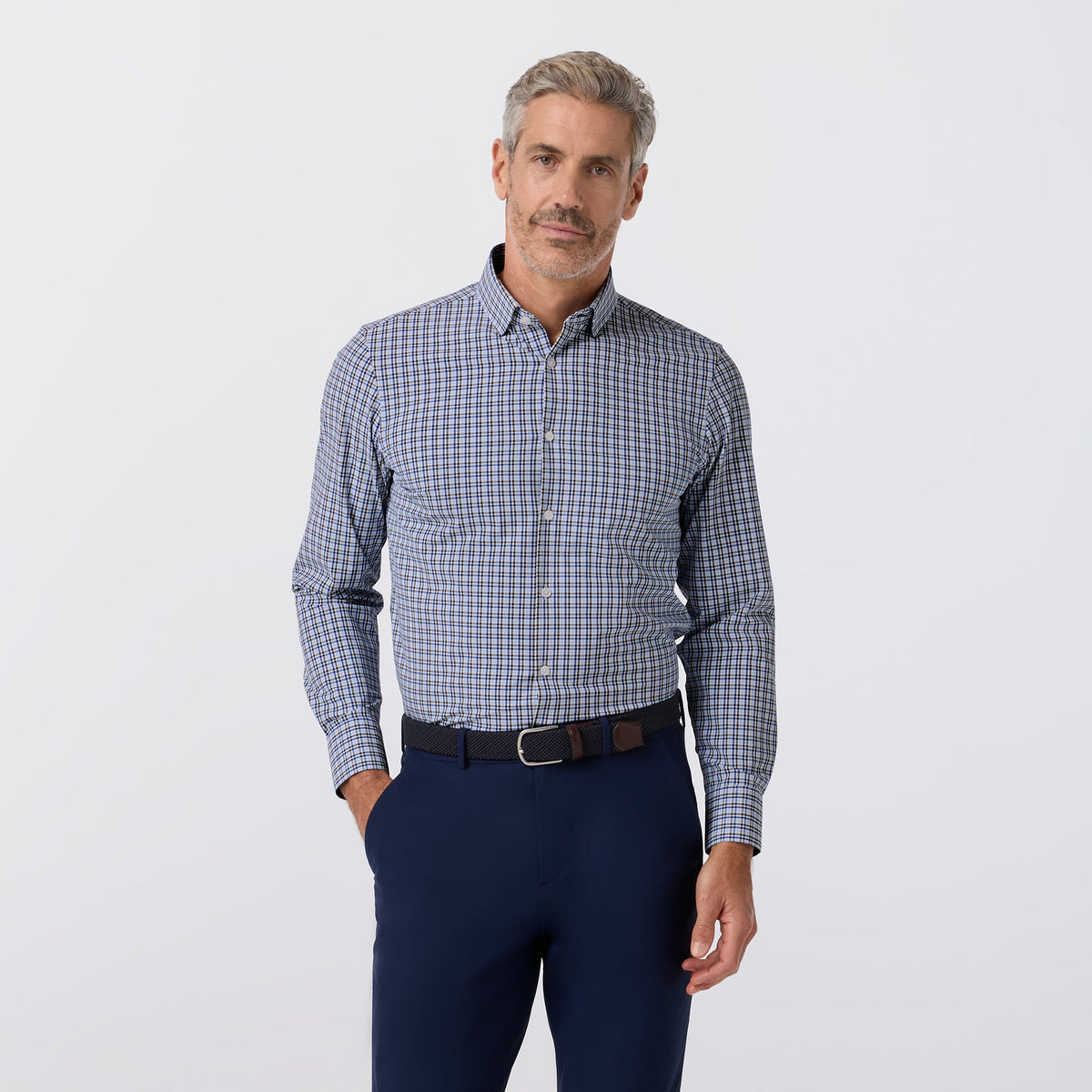 Mizzen+Main Leeward Long Sleeve Dress Shirt in Espresso Doug Plaid