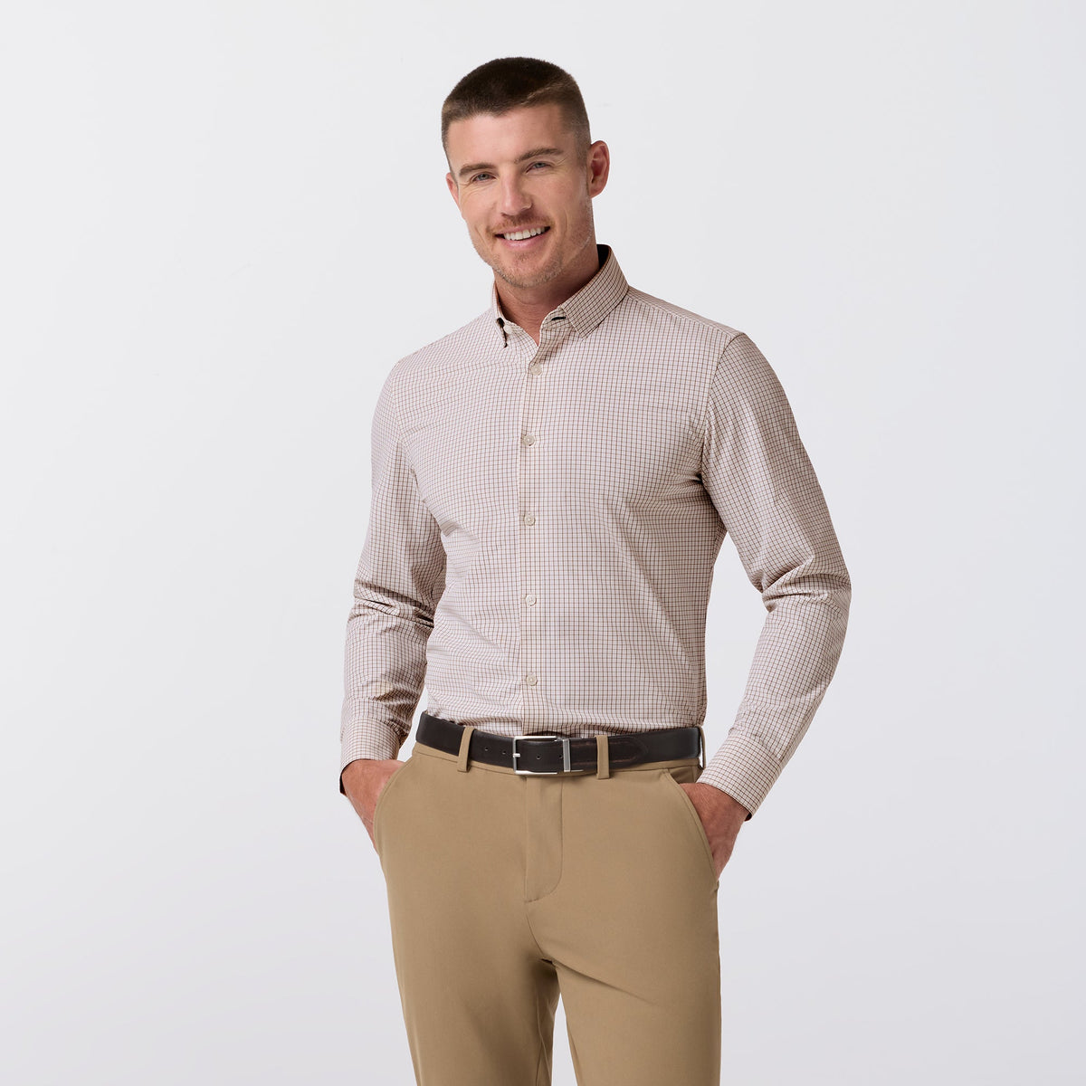 Mizzen+Main Leeward Long Sleeve Dress Shirt in Espresso Filbert Plaid
